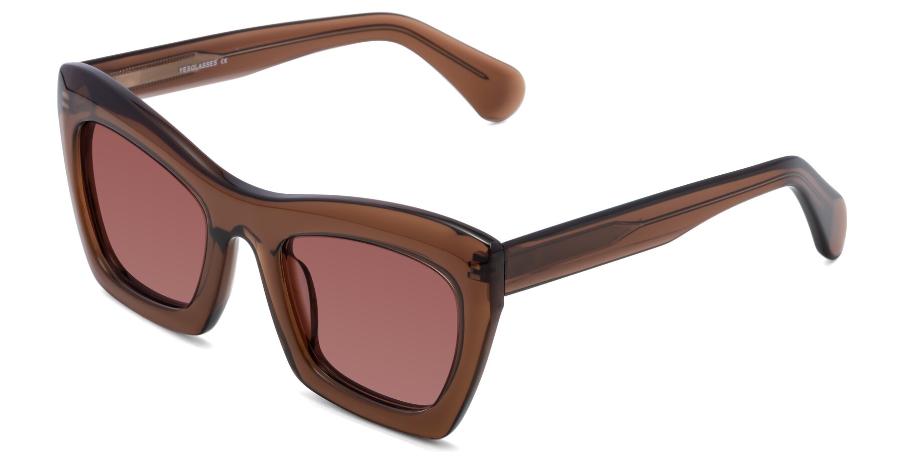 Angle of Randi in Brown with Garnet Tinted Lenses