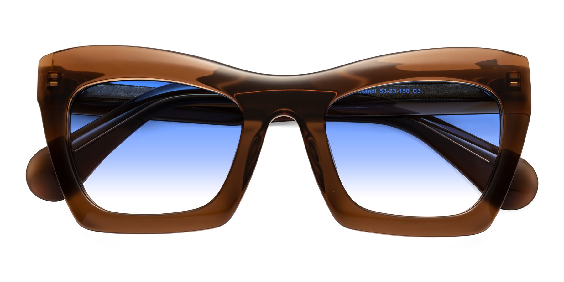Folded Front of Randi in Brown with Blue Gradient Lenses