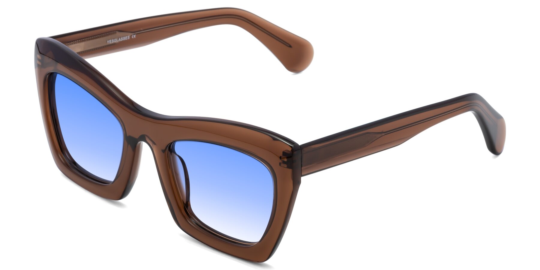 Angle of Randi in Brown with Blue Gradient Lenses
