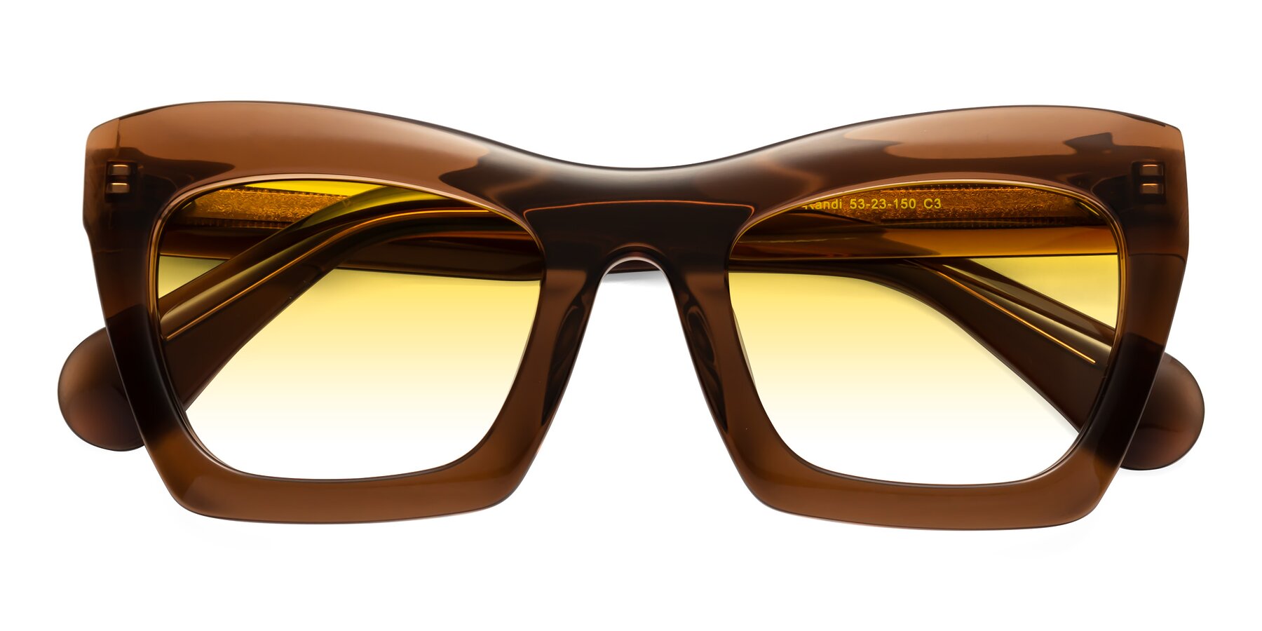 Folded Front of Randi in Brown with Yellow Gradient Lenses