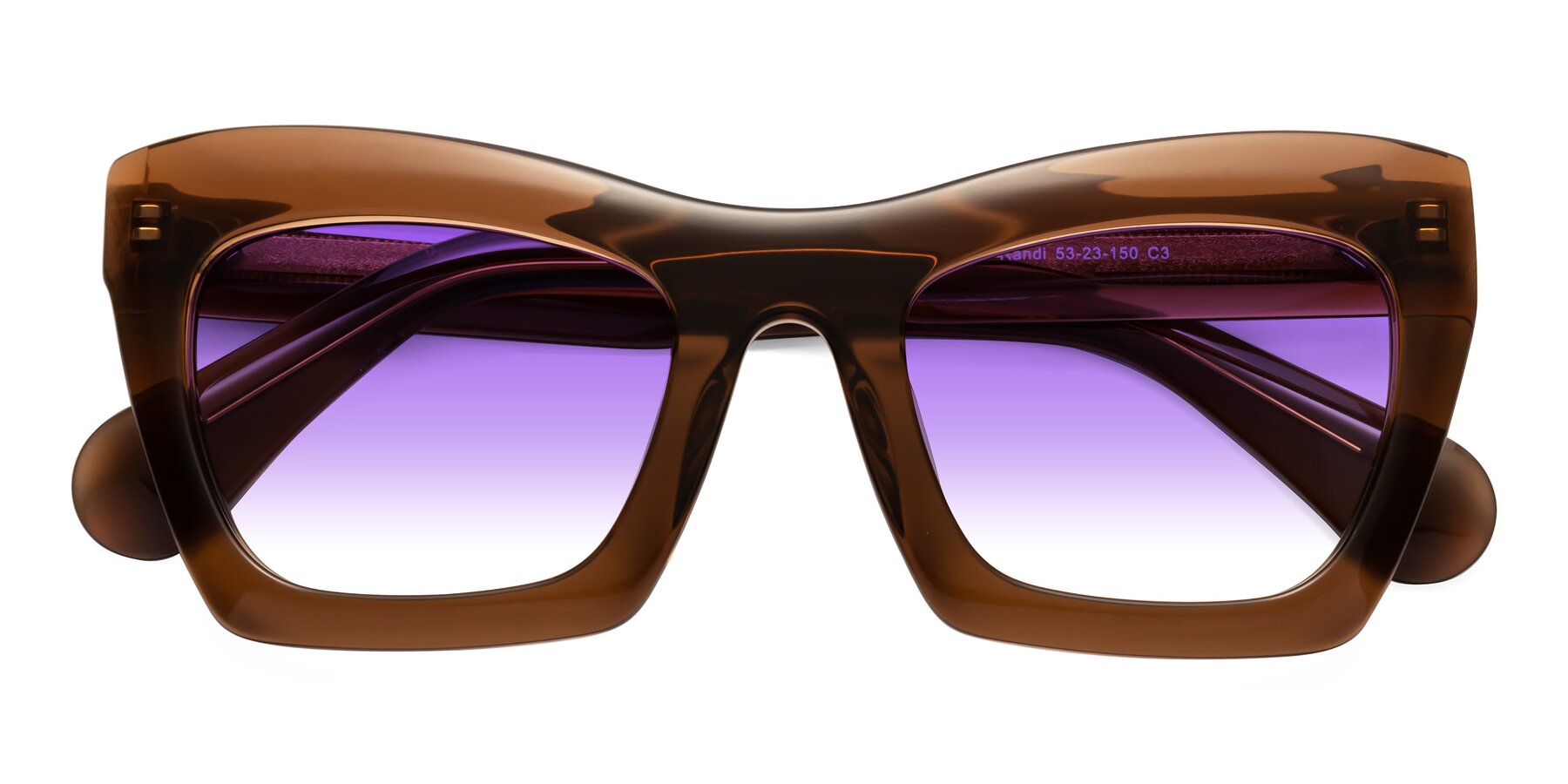 Folded Front of Randi in Brown with Purple Gradient Lenses