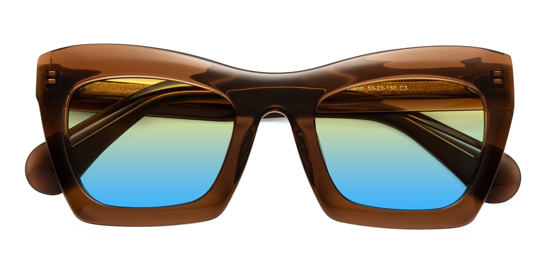Folded Front of Randi in Brown with Yellow / Blue Gradient Lenses