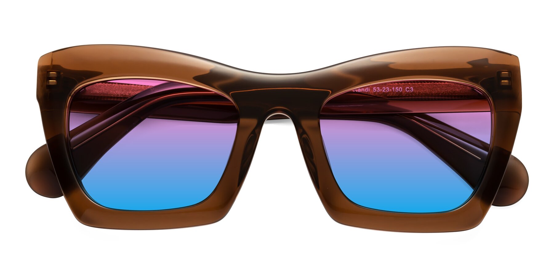 Folded Front of Randi in Brown with Pink / Blue Gradient Lenses