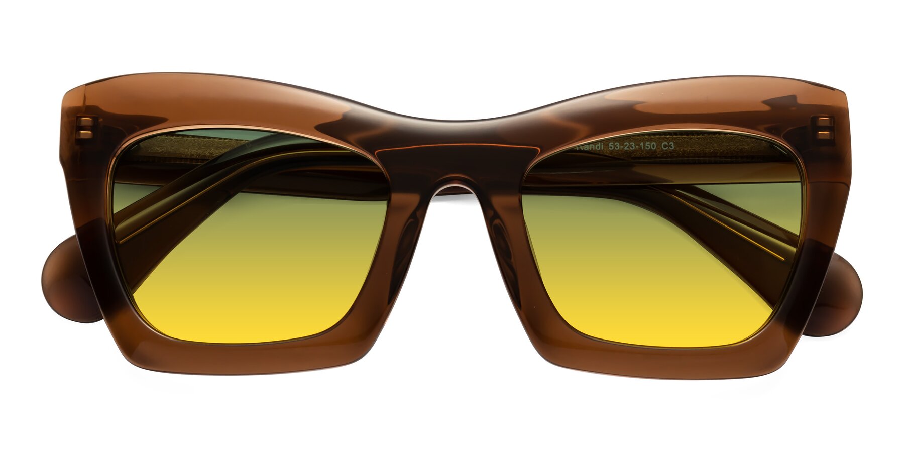 Folded Front of Randi in Brown with Green / Yellow Gradient Lenses