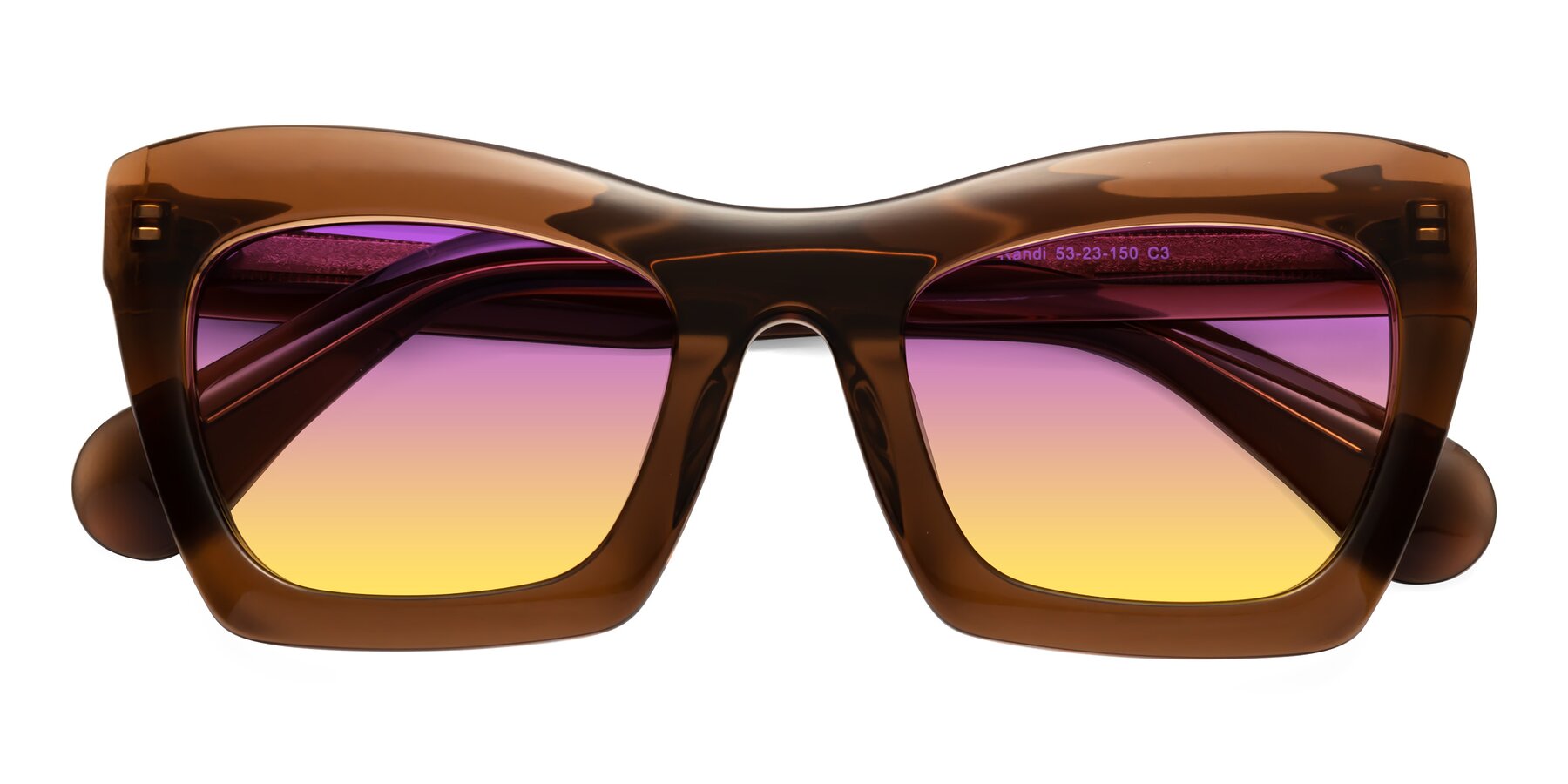 Folded Front of Randi in Brown with Purple / Yellow Gradient Lenses