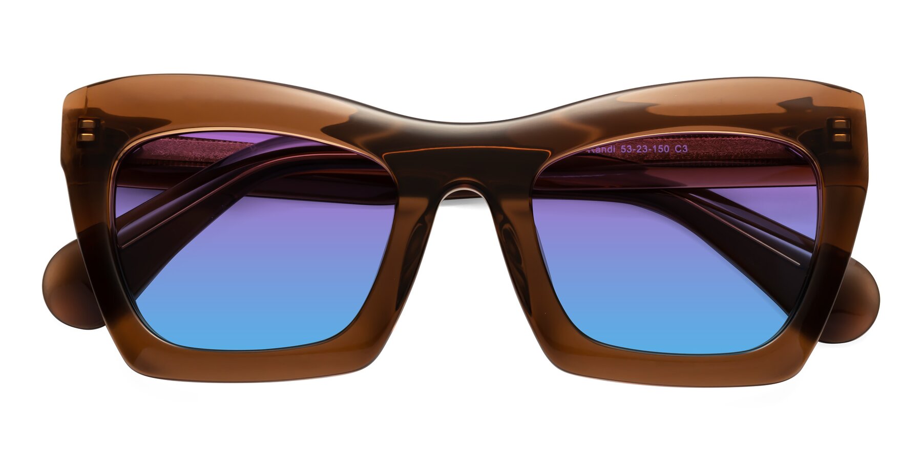 Folded Front of Randi in Brown with Purple / Blue Gradient Lenses