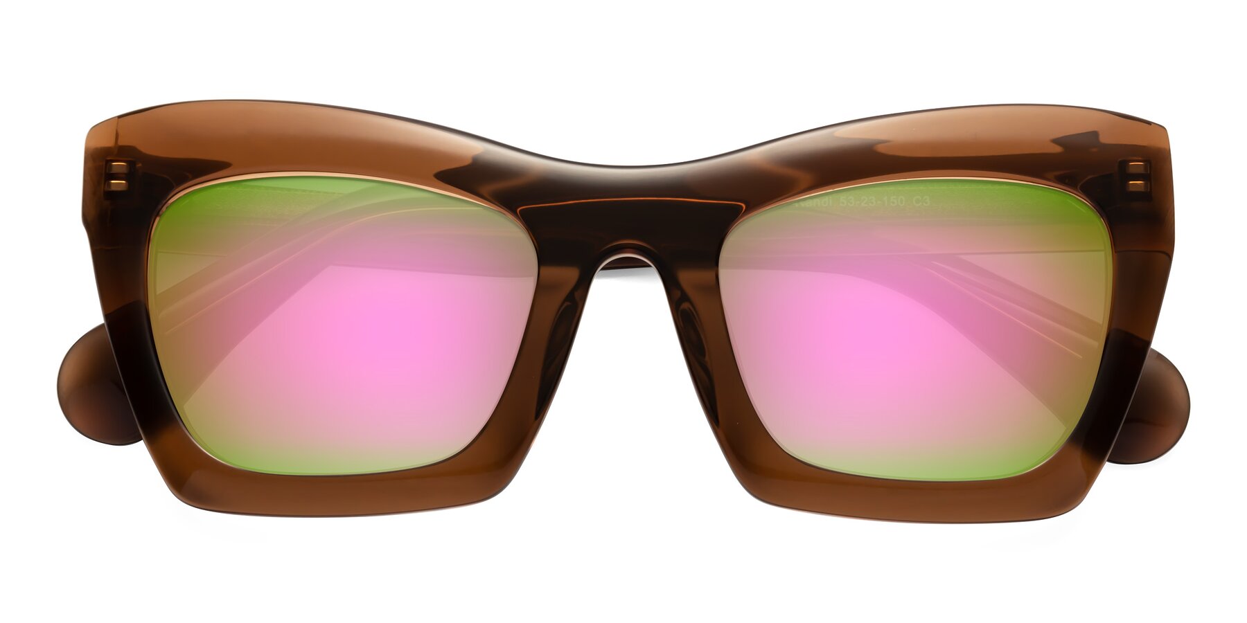 Folded Front of Randi in Brown with Pink Mirrored Lenses