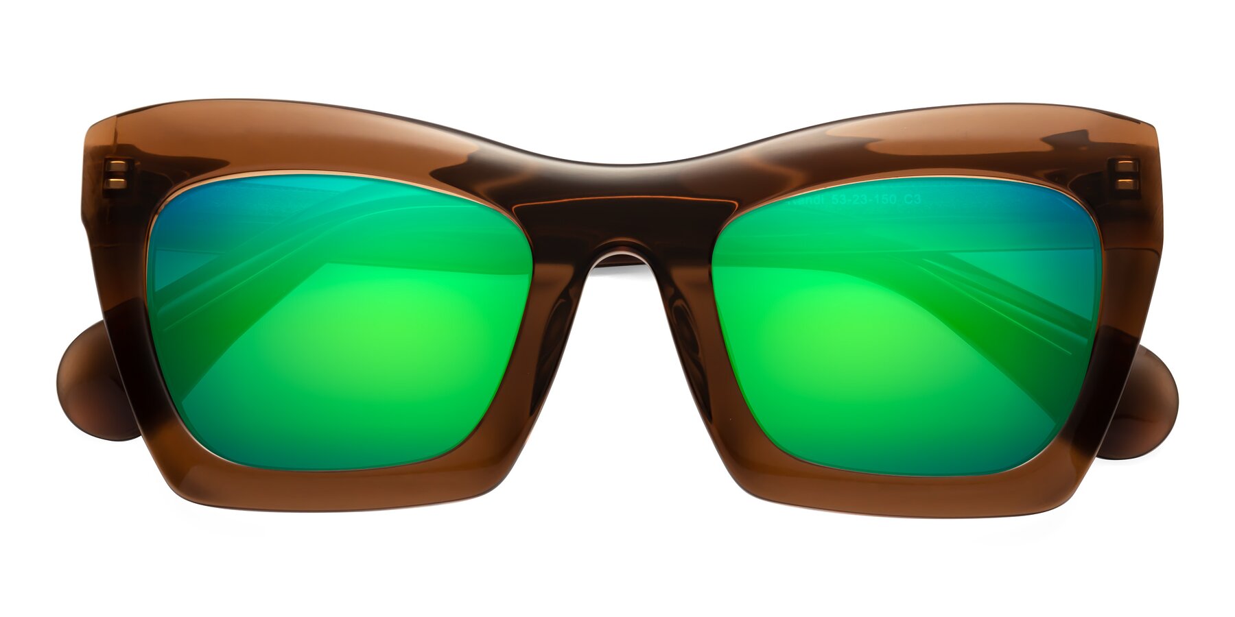 Folded Front of Randi in Brown with Green Mirrored Lenses
