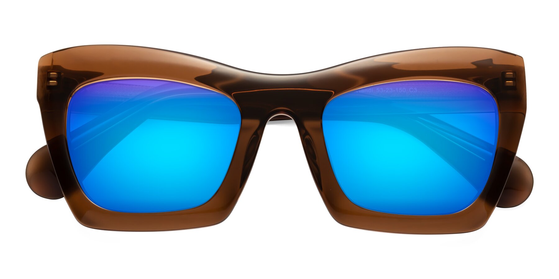 Folded Front of Randi in Brown with Blue Mirrored Lenses