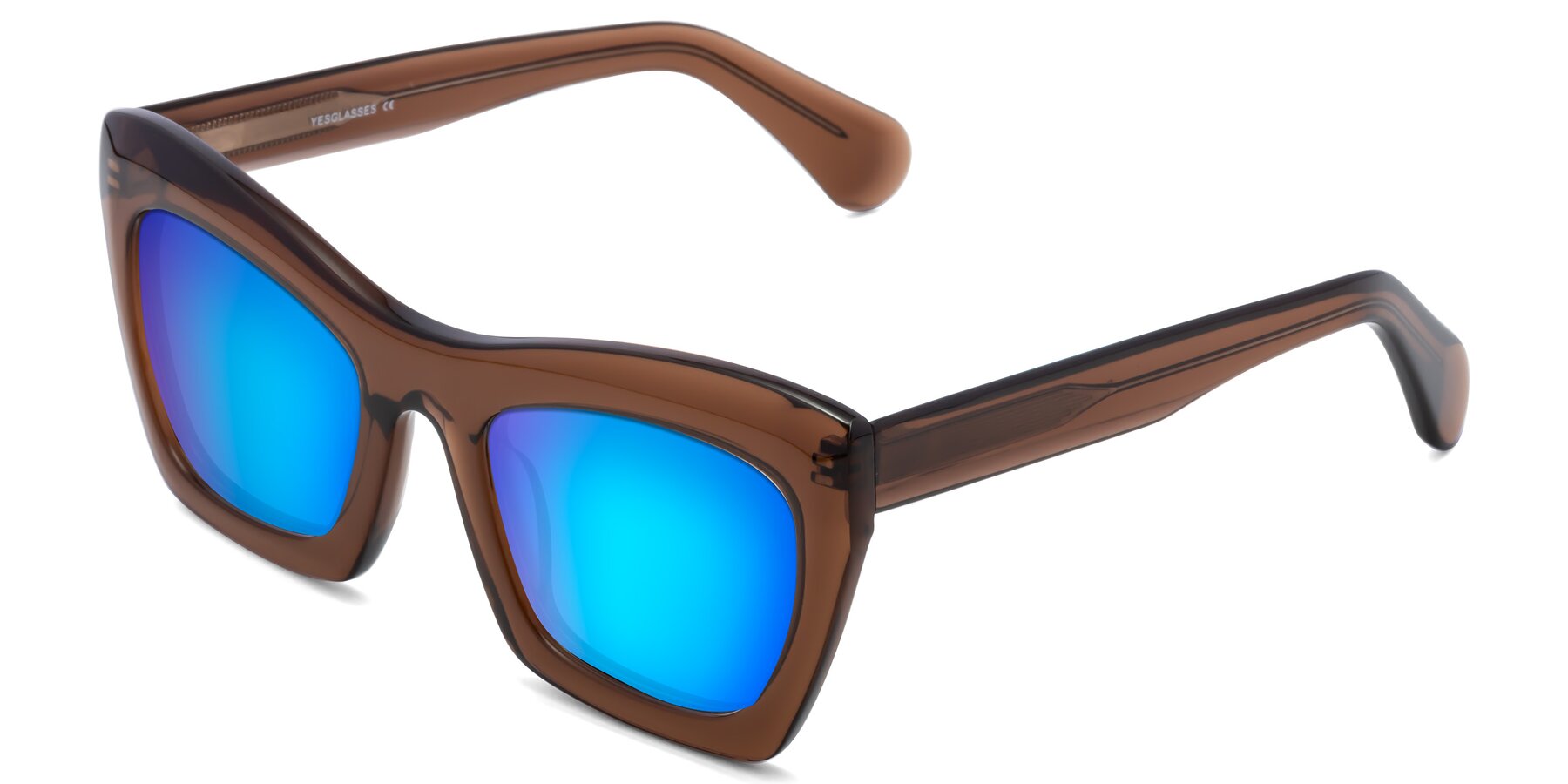 Angle of Randi in Brown with Blue Mirrored Lenses