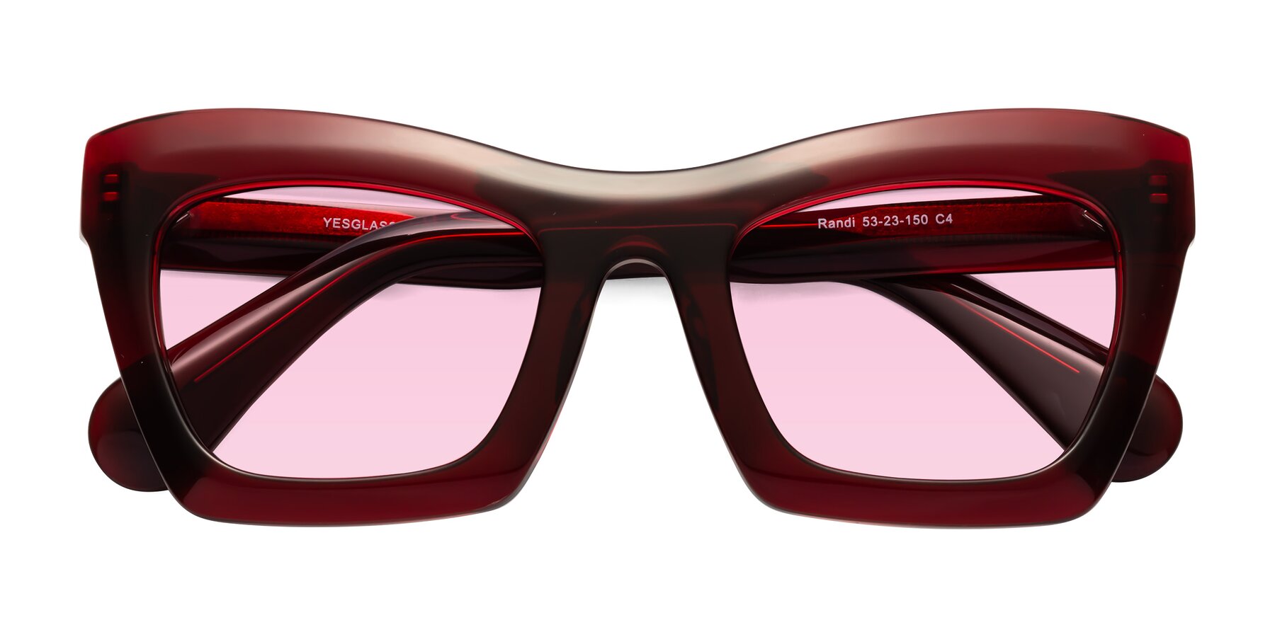 Folded Front of Randi in Wine with Light Pink Tinted Lenses