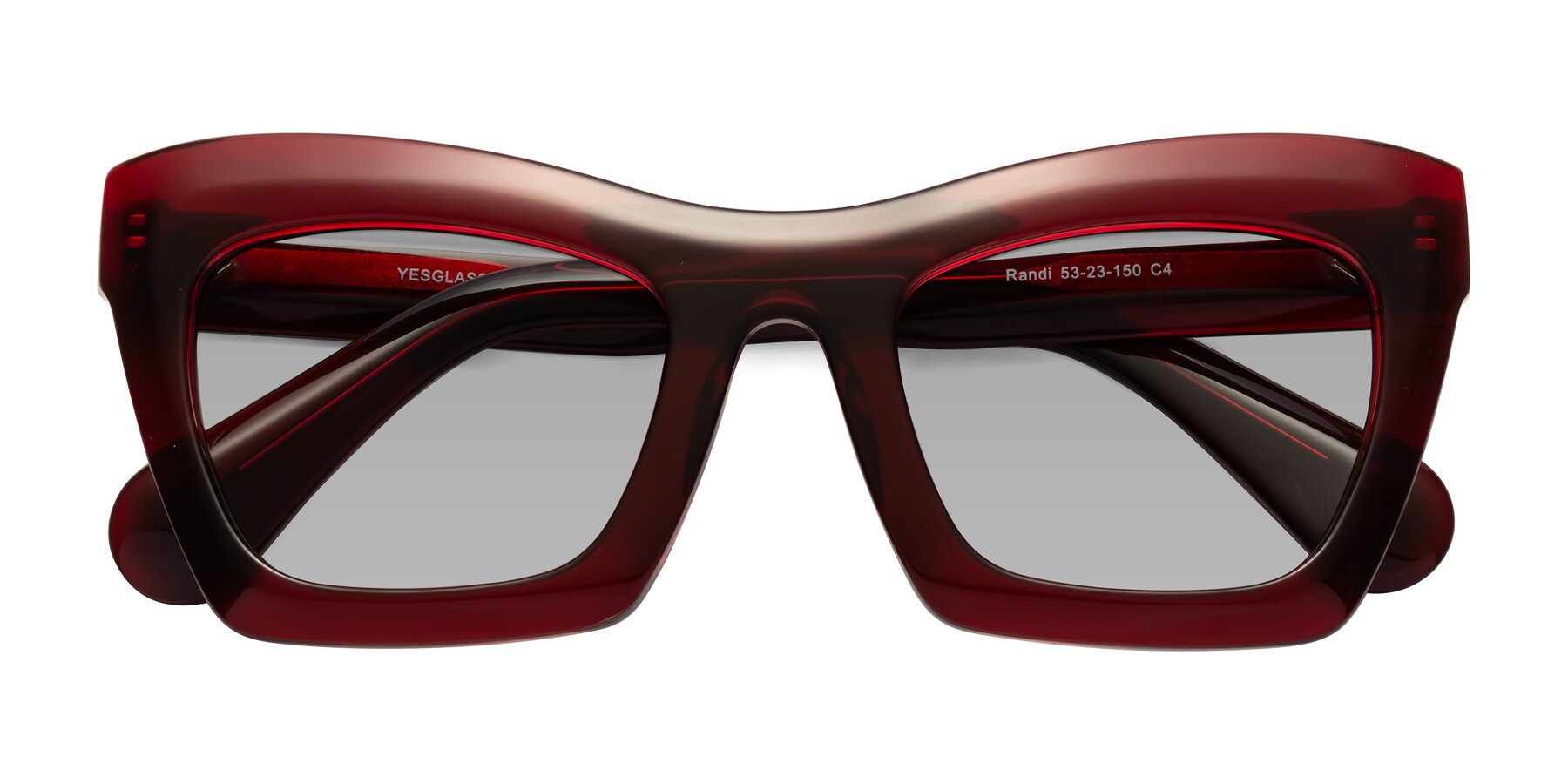 Folded Front of Randi in Wine with Light Gray Tinted Lenses