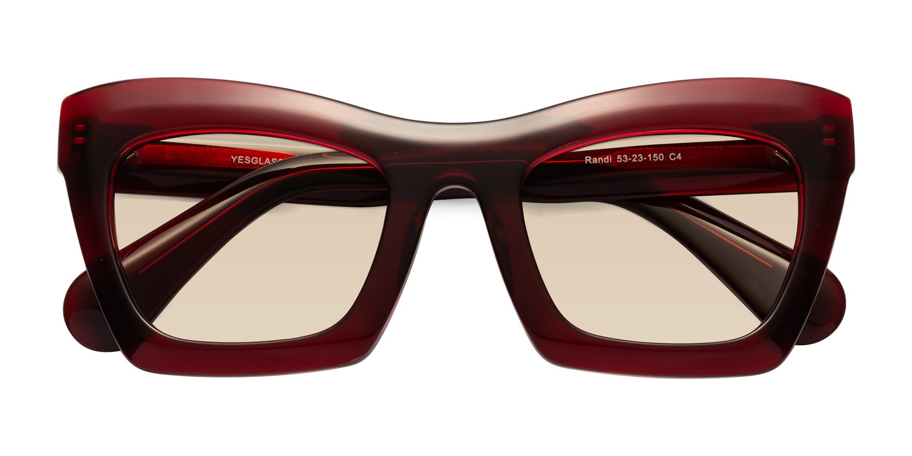 Folded Front of Randi in Wine with Light Brown Tinted Lenses