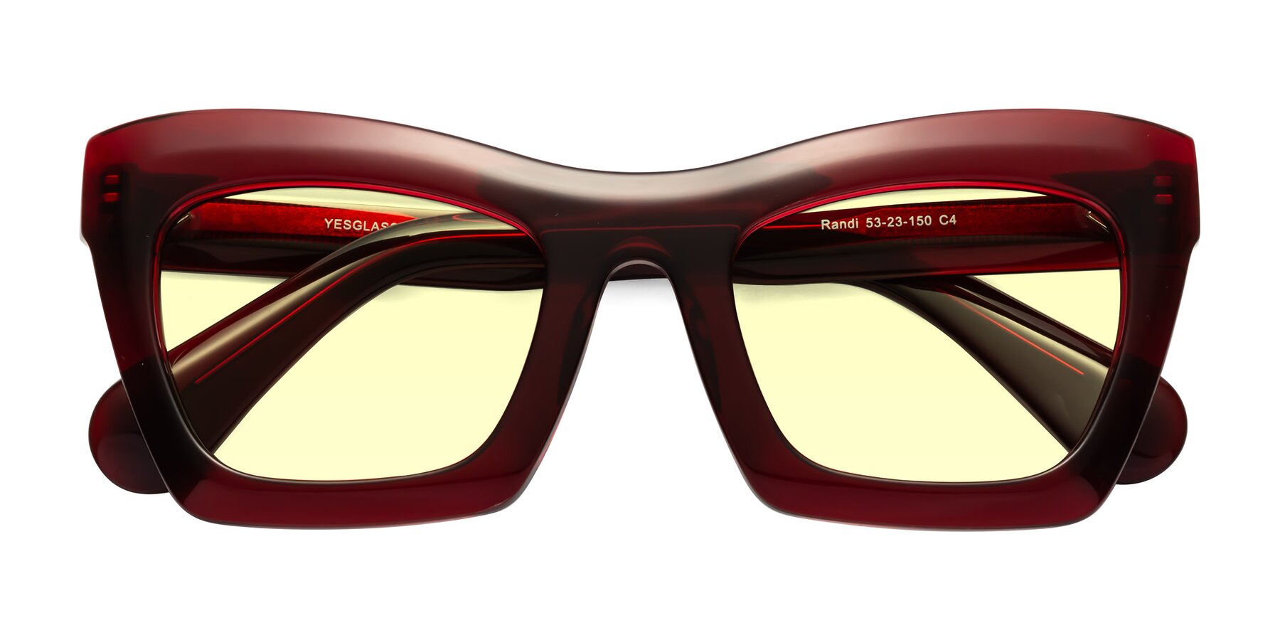Folded Front of Randi in Wine with Light Yellow Tinted Lenses
