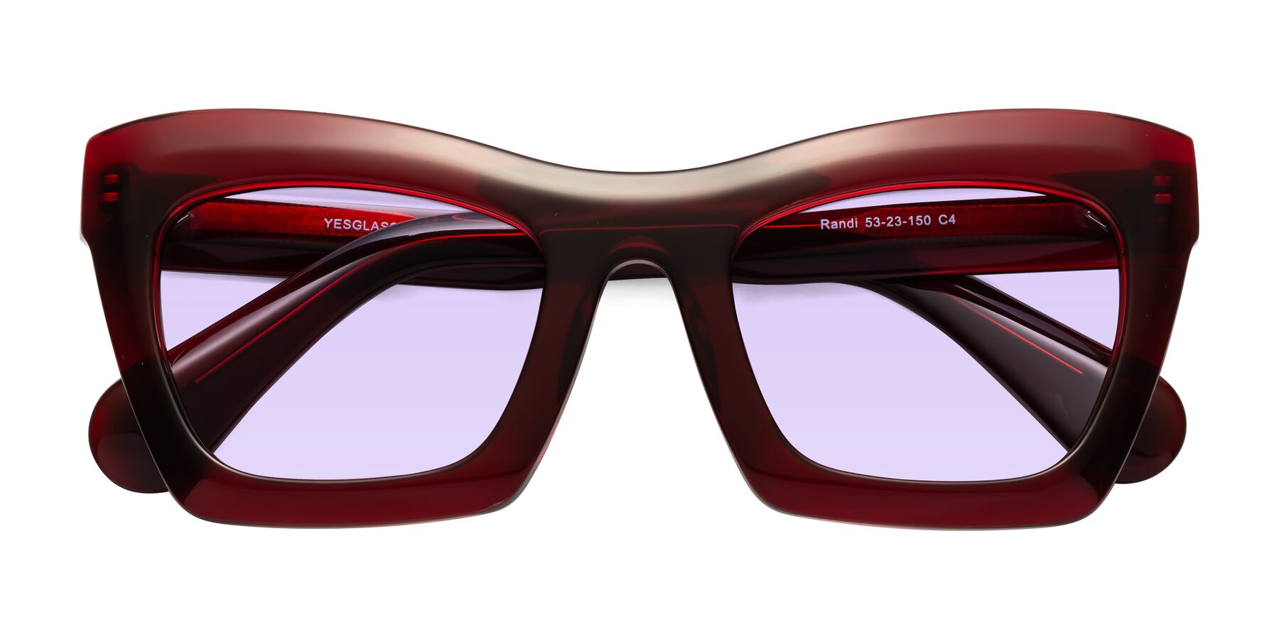 Folded Front of Randi in Wine with Light Purple Tinted Lenses