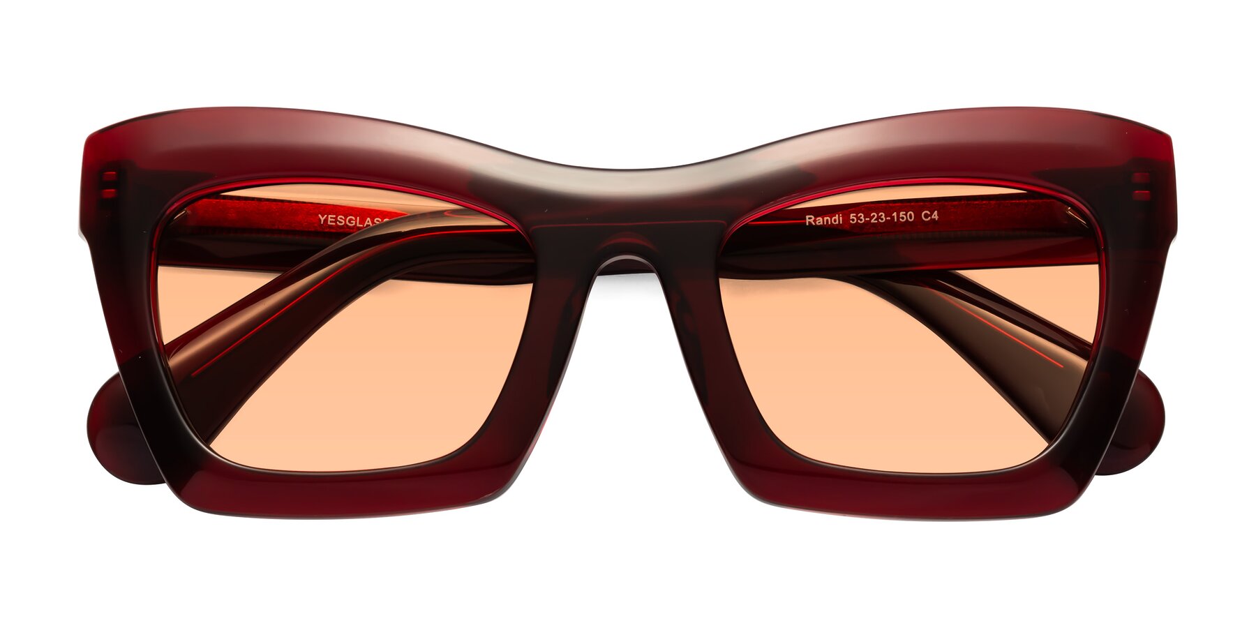 Folded Front of Randi in Wine with Light Orange Tinted Lenses