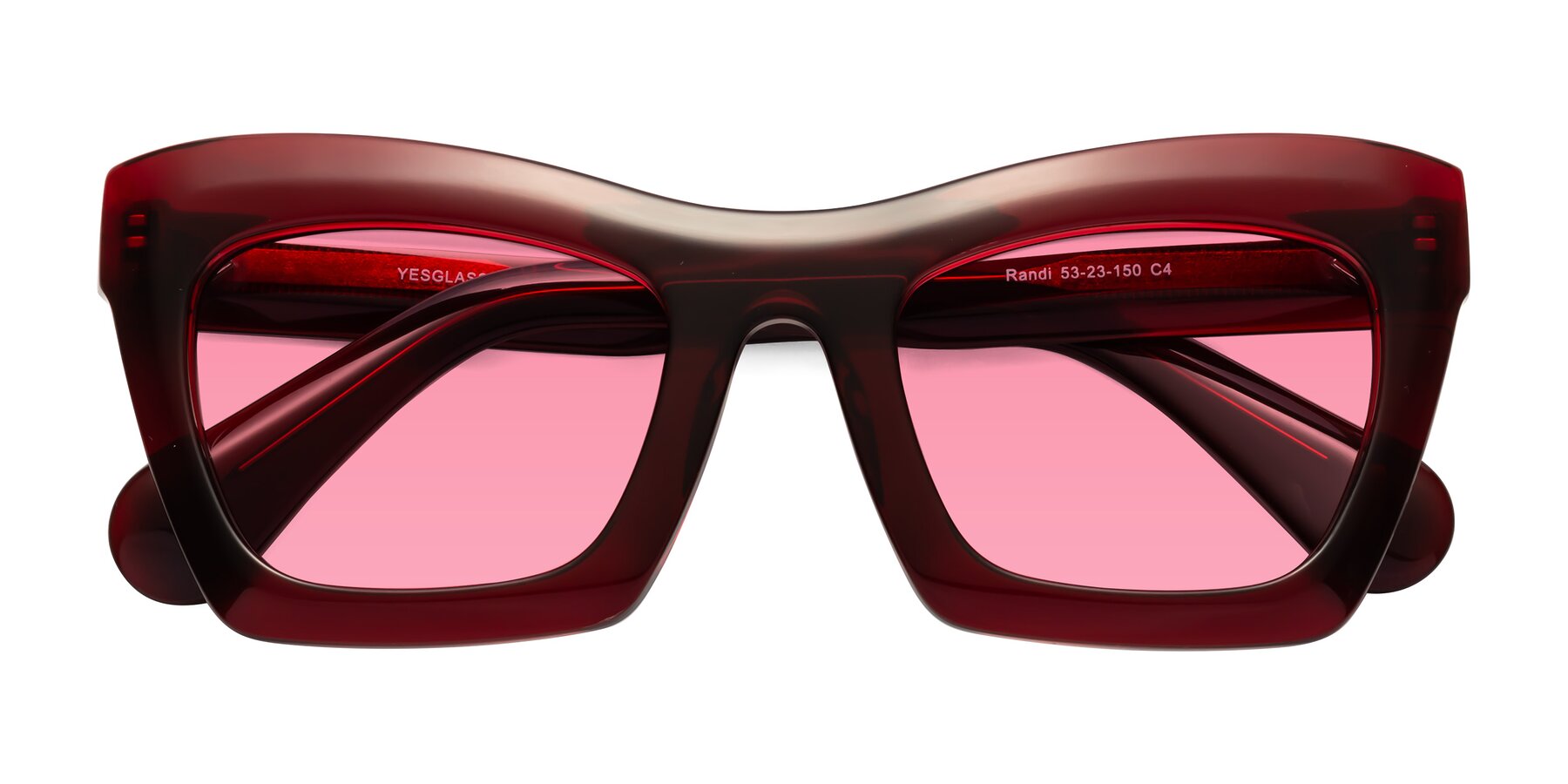 Folded Front of Randi in Wine with Pink Tinted Lenses