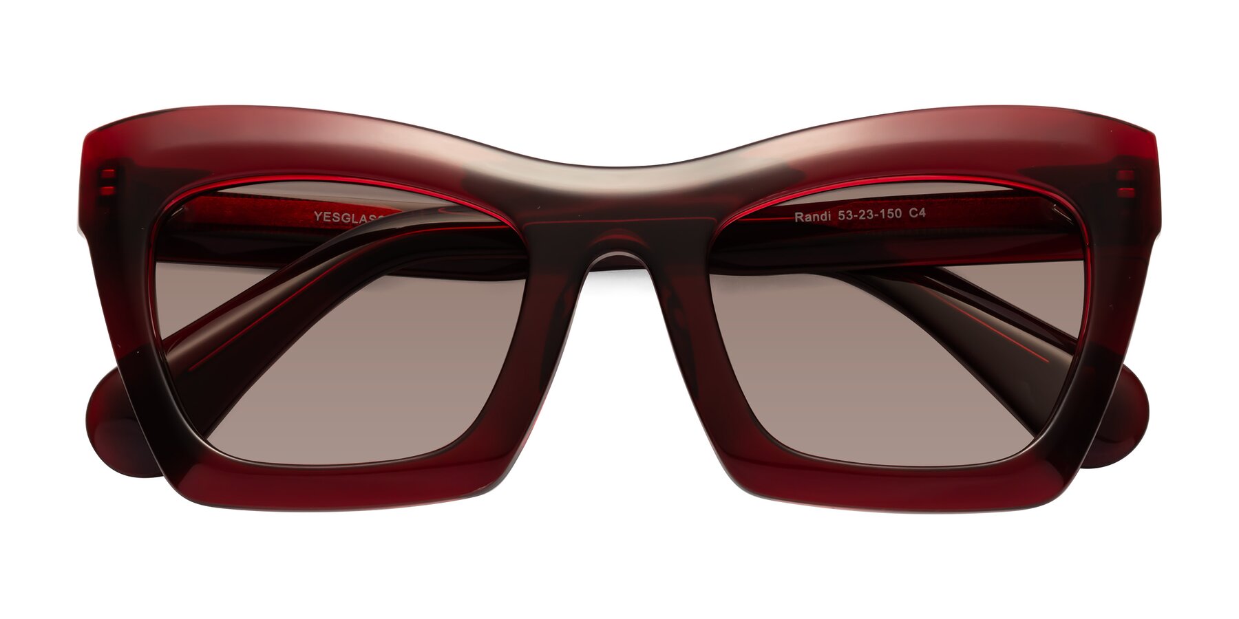 Folded Front of Randi in Wine with Medium Brown Tinted Lenses