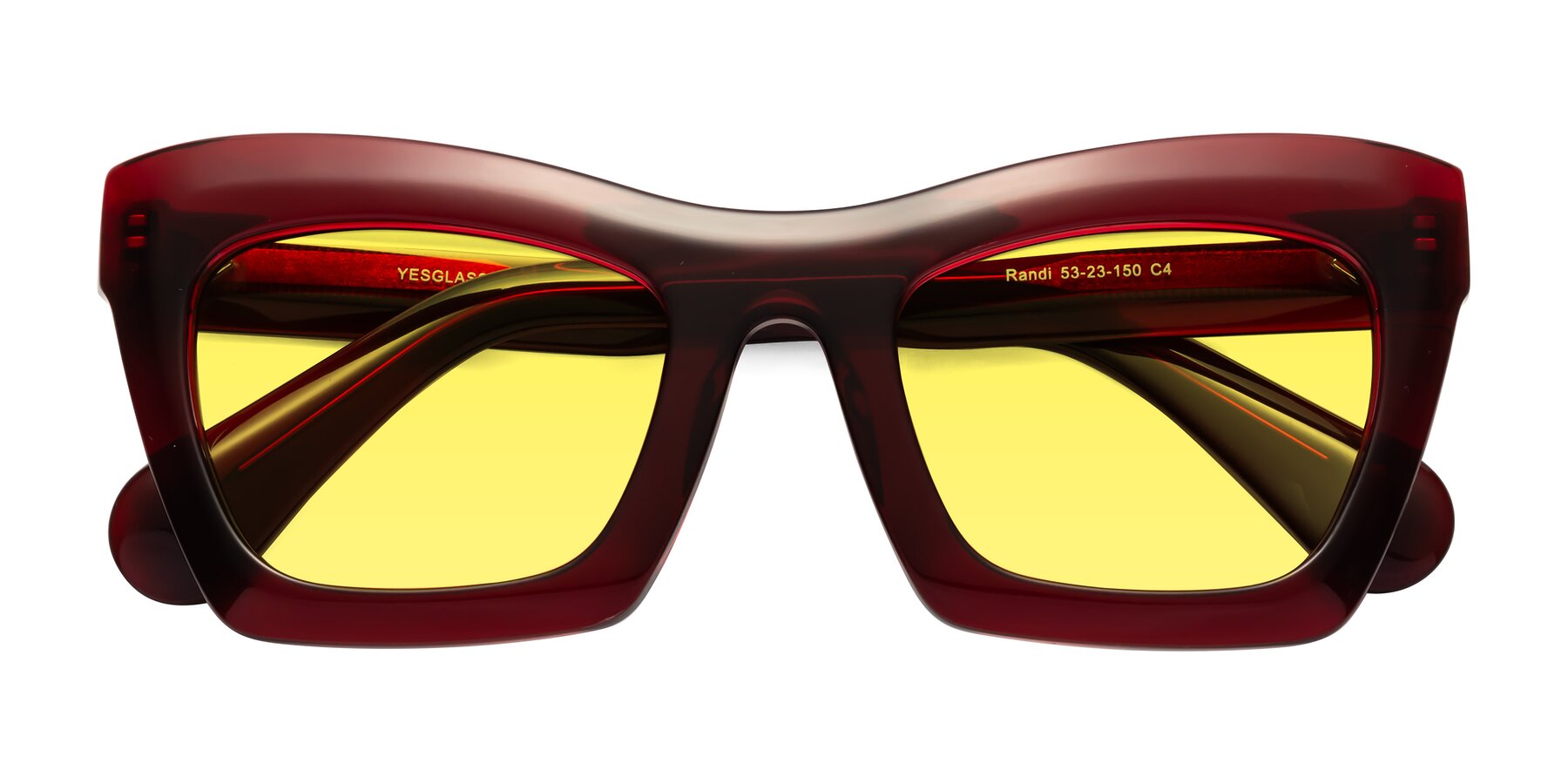 Folded Front of Randi in Wine with Medium Yellow Tinted Lenses
