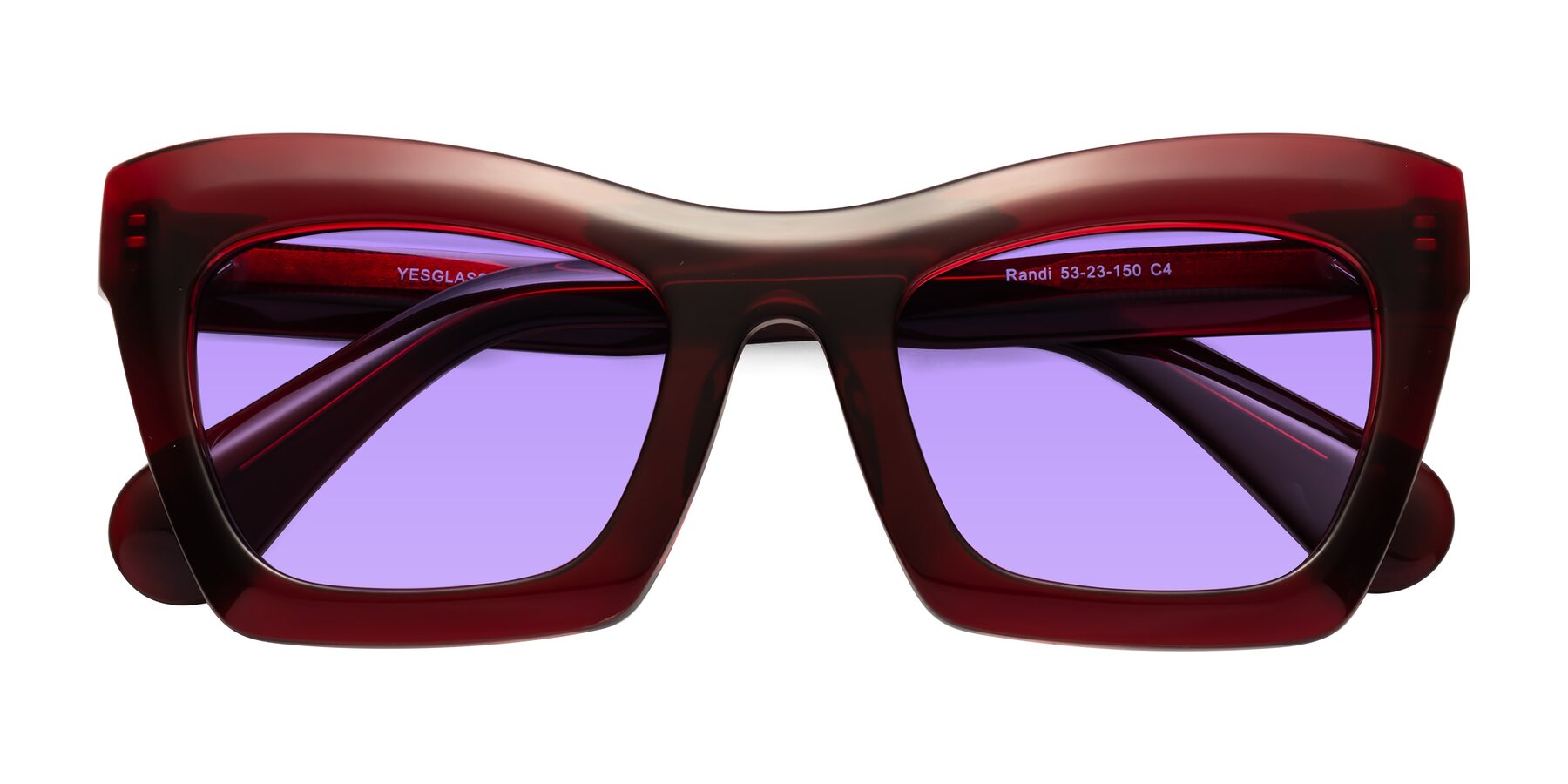 Folded Front of Randi in Wine with Medium Purple Tinted Lenses