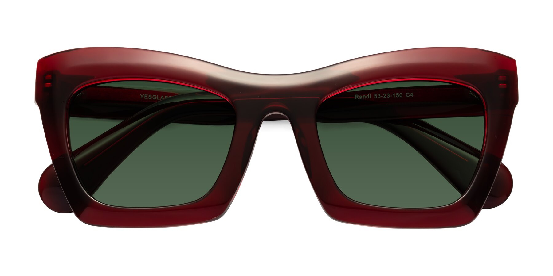 Folded Front of Randi in Wine with Green Tinted Lenses