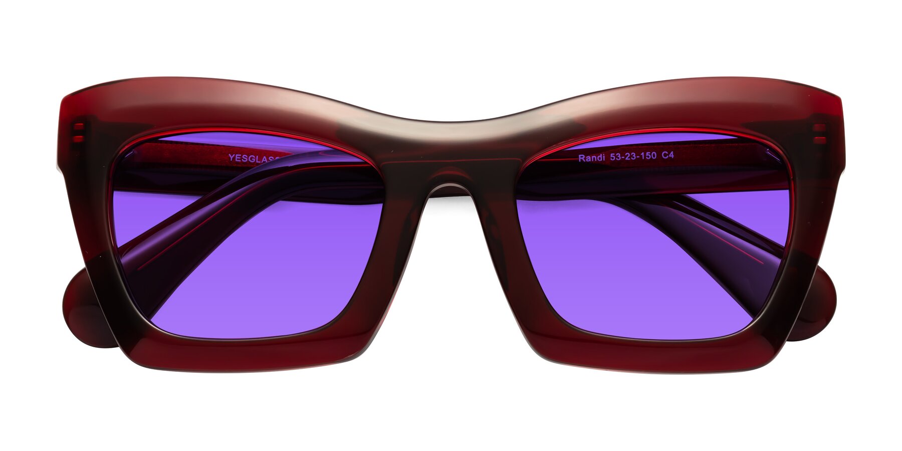Folded Front of Randi in Wine with Purple Tinted Lenses