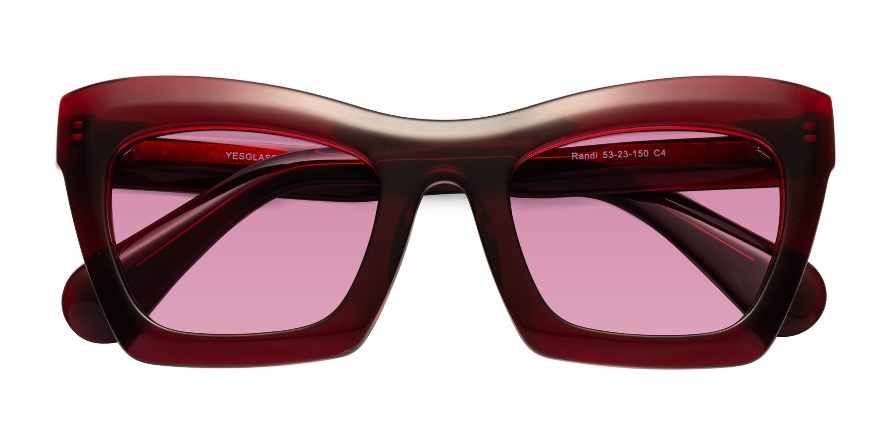 Folded Front of Randi in Wine with Medium Wine Tinted Lenses