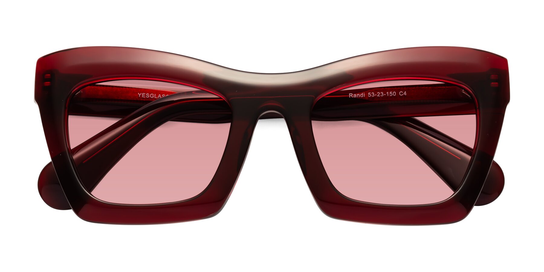 Folded Front of Randi in Wine with Medium Garnet Tinted Lenses