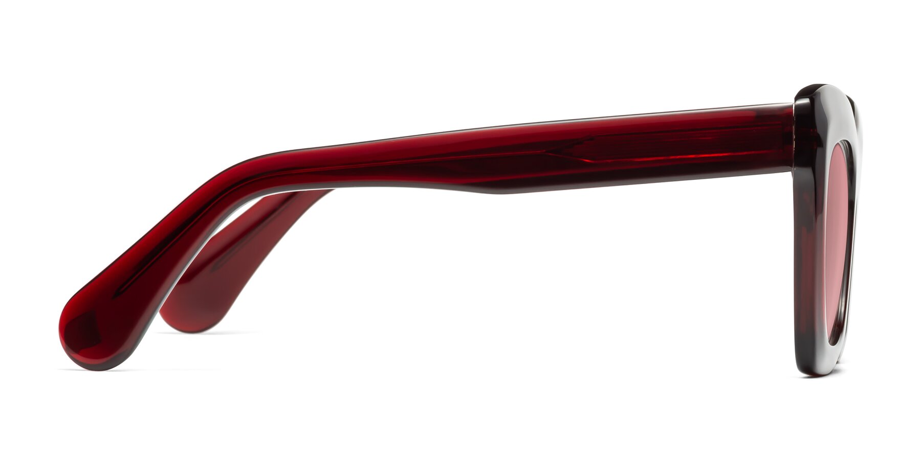 Side of Randi in Wine with Medium Garnet Tinted Lenses