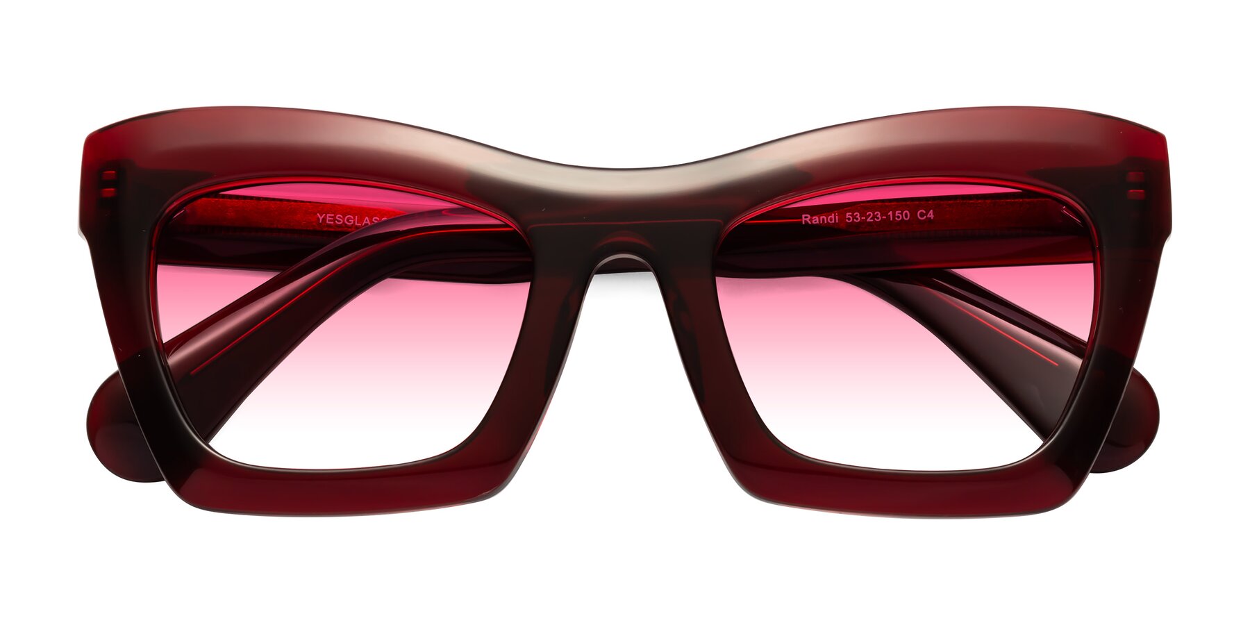 Folded Front of Randi in Wine with Pink Gradient Lenses