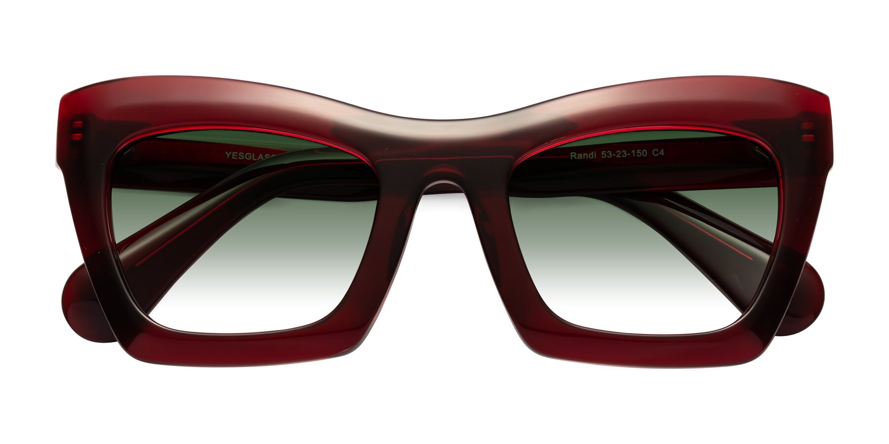 Folded Front of Randi in Wine with Green Gradient Lenses