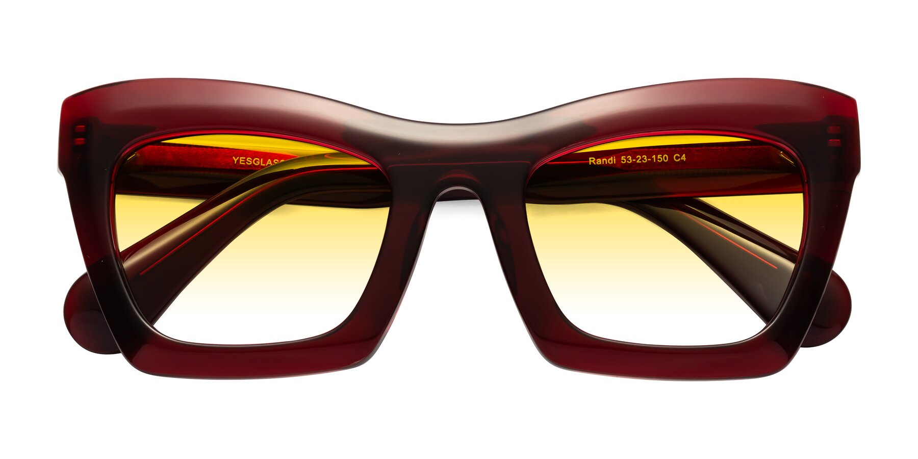 Folded Front of Randi in Wine with Yellow Gradient Lenses