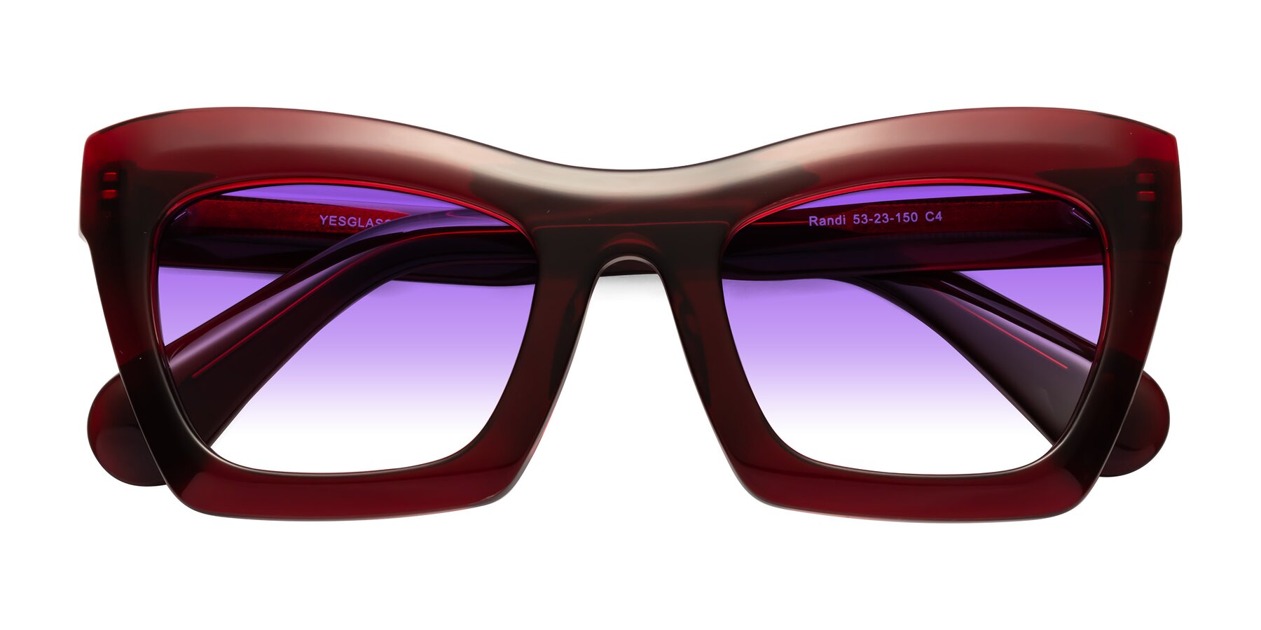 Folded Front of Randi in Wine with Purple Gradient Lenses