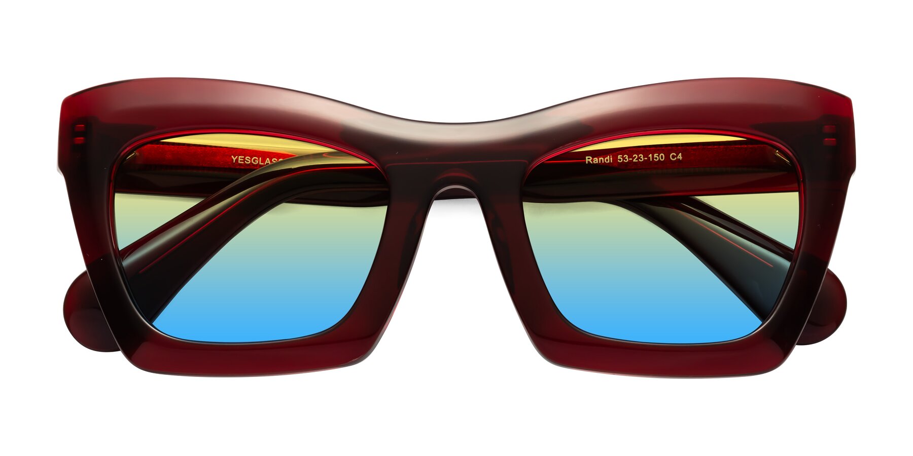 Folded Front of Randi in Wine with Yellow / Blue Gradient Lenses