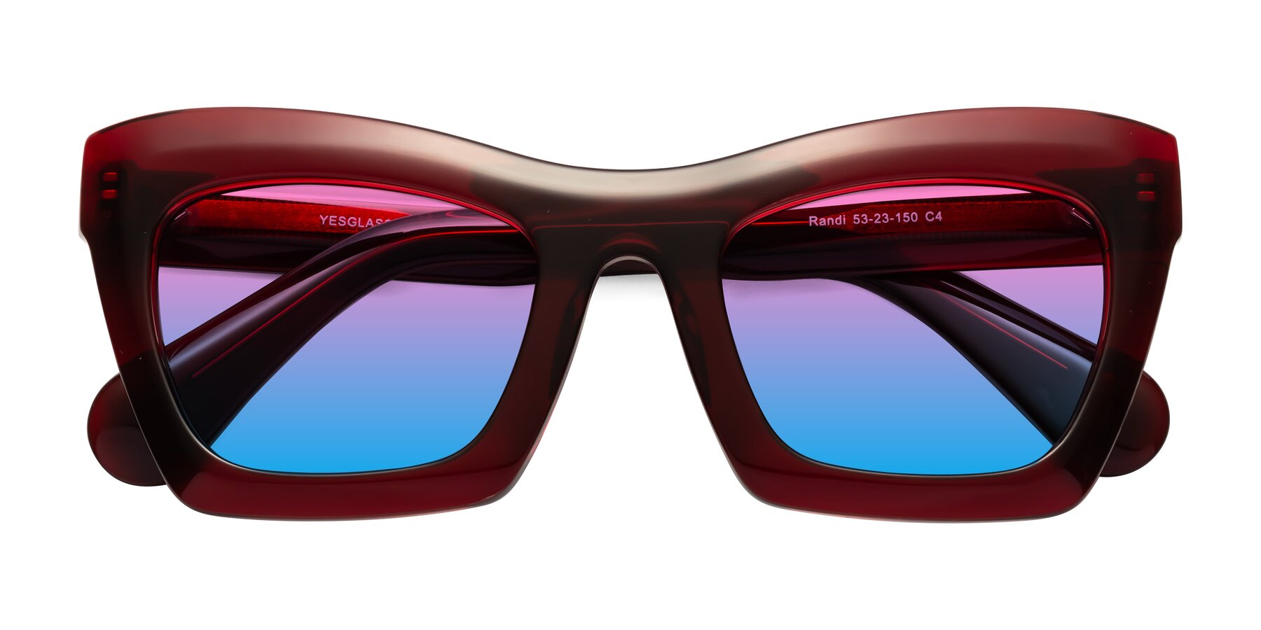 Folded Front of Randi in Wine with Pink / Blue Gradient Lenses