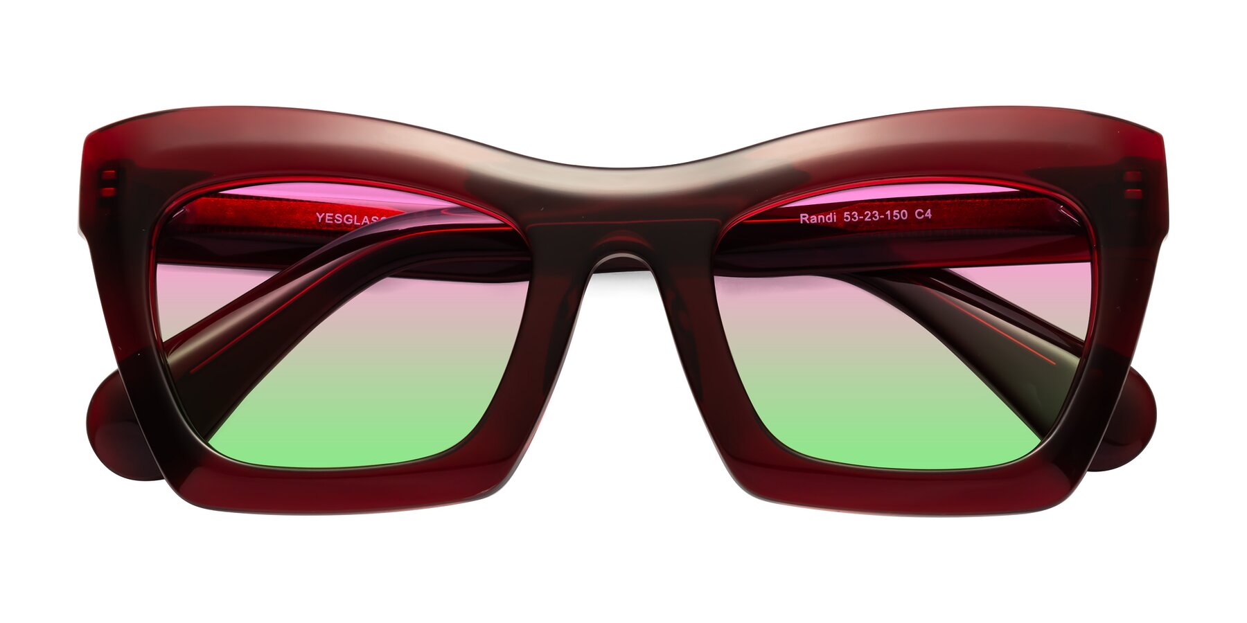 Folded Front of Randi in Wine with Pink / Green Gradient Lenses