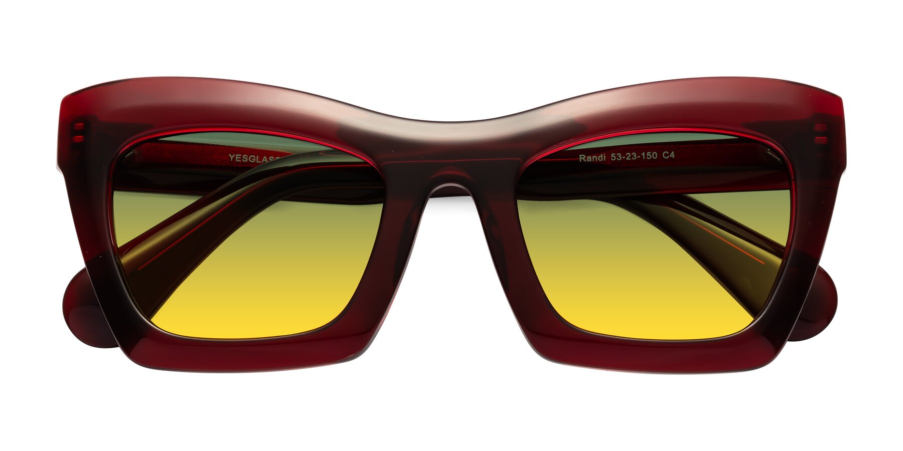 Folded Front of Randi in Wine with Green / Yellow Gradient Lenses