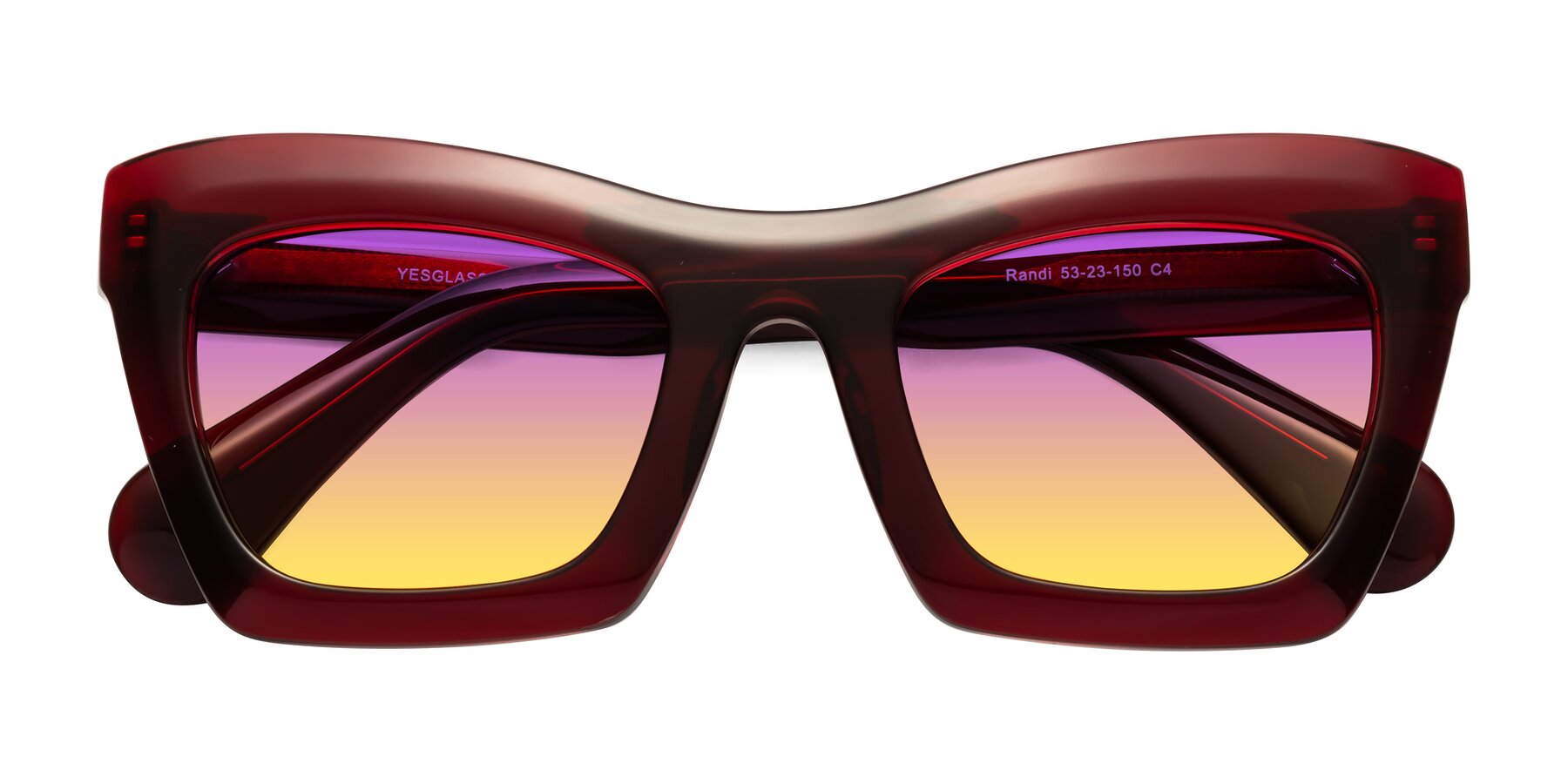 Folded Front of Randi in Wine with Purple / Yellow Gradient Lenses
