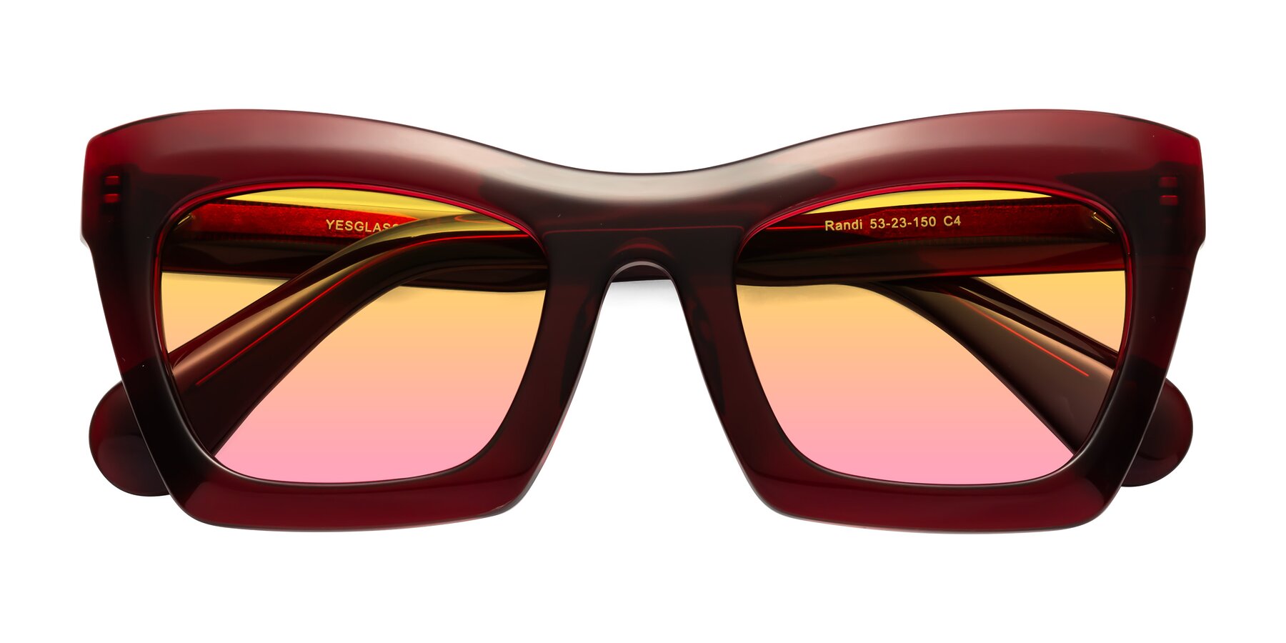 Folded Front of Randi in Wine with Yellow / Pink Gradient Lenses