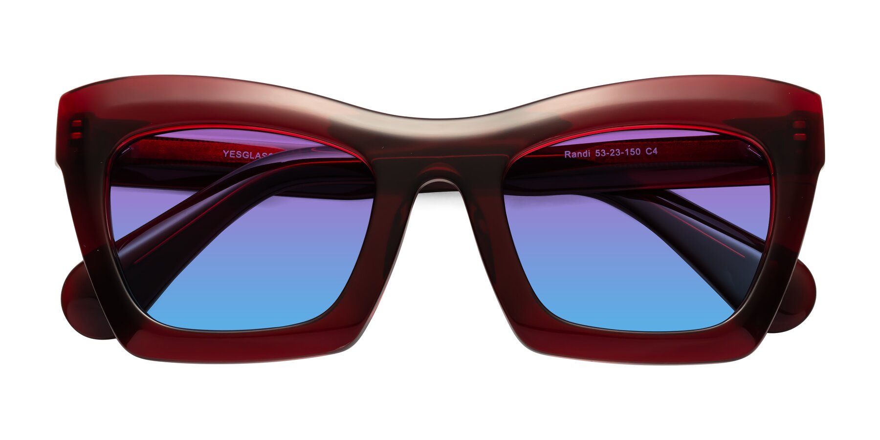 Folded Front of Randi in Wine with Purple / Blue Gradient Lenses