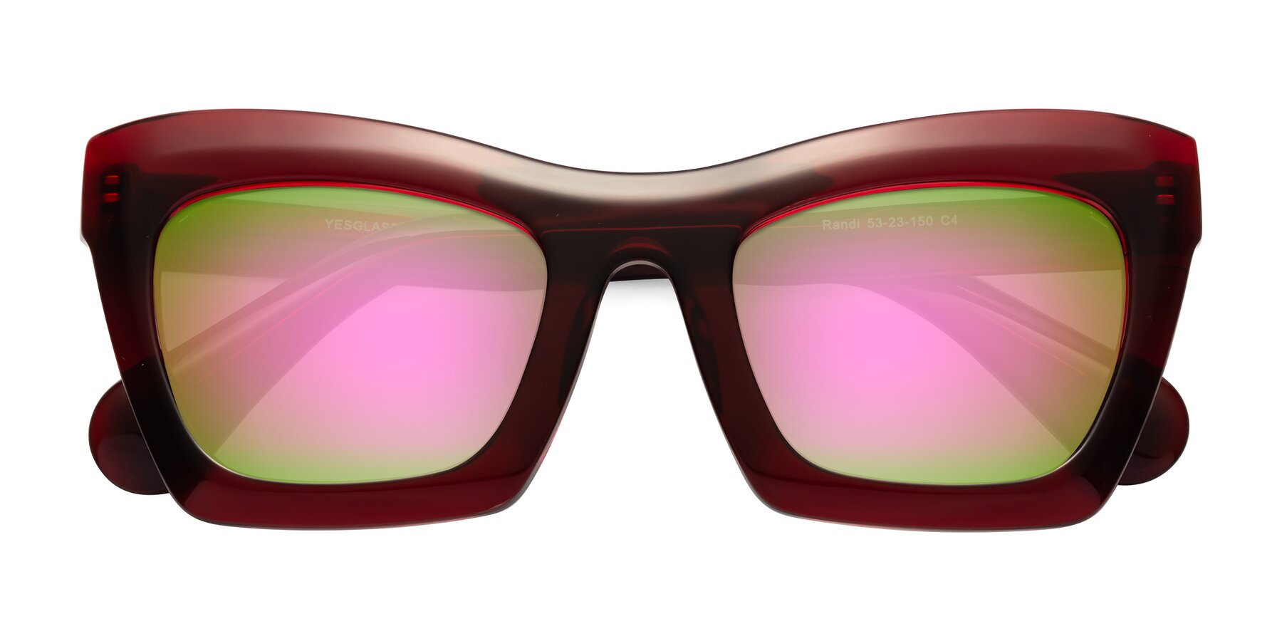 Folded Front of Randi in Wine with Pink Mirrored Lenses