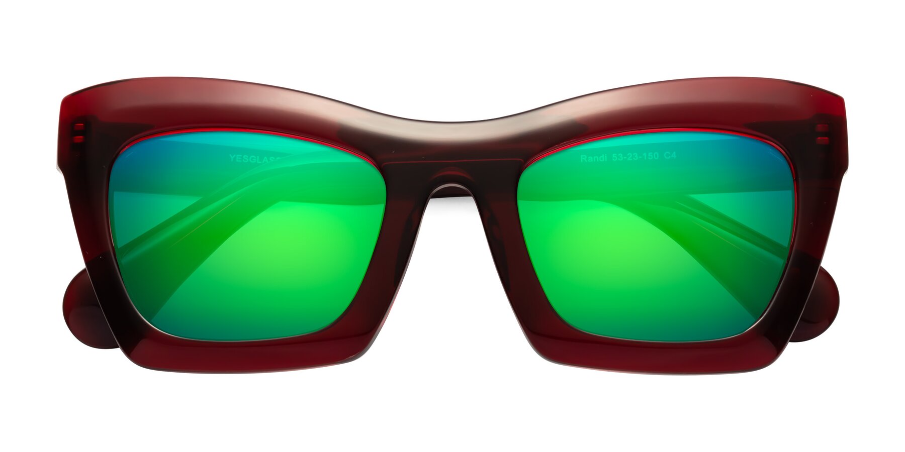 Folded Front of Randi in Wine with Green Mirrored Lenses