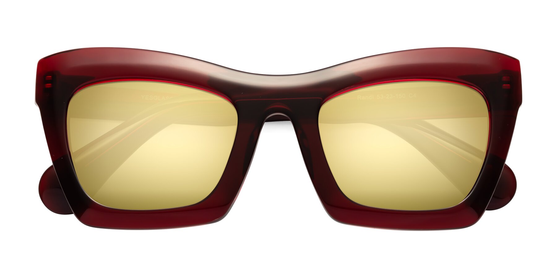 Folded Front of Randi in Wine with Gold Mirrored Lenses