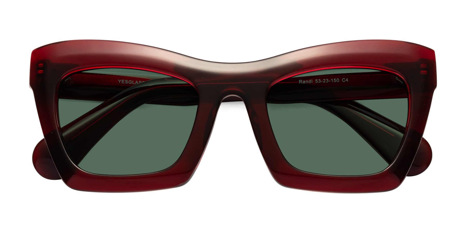 Folded Front of Randi in Wine with Green Polarized Lenses