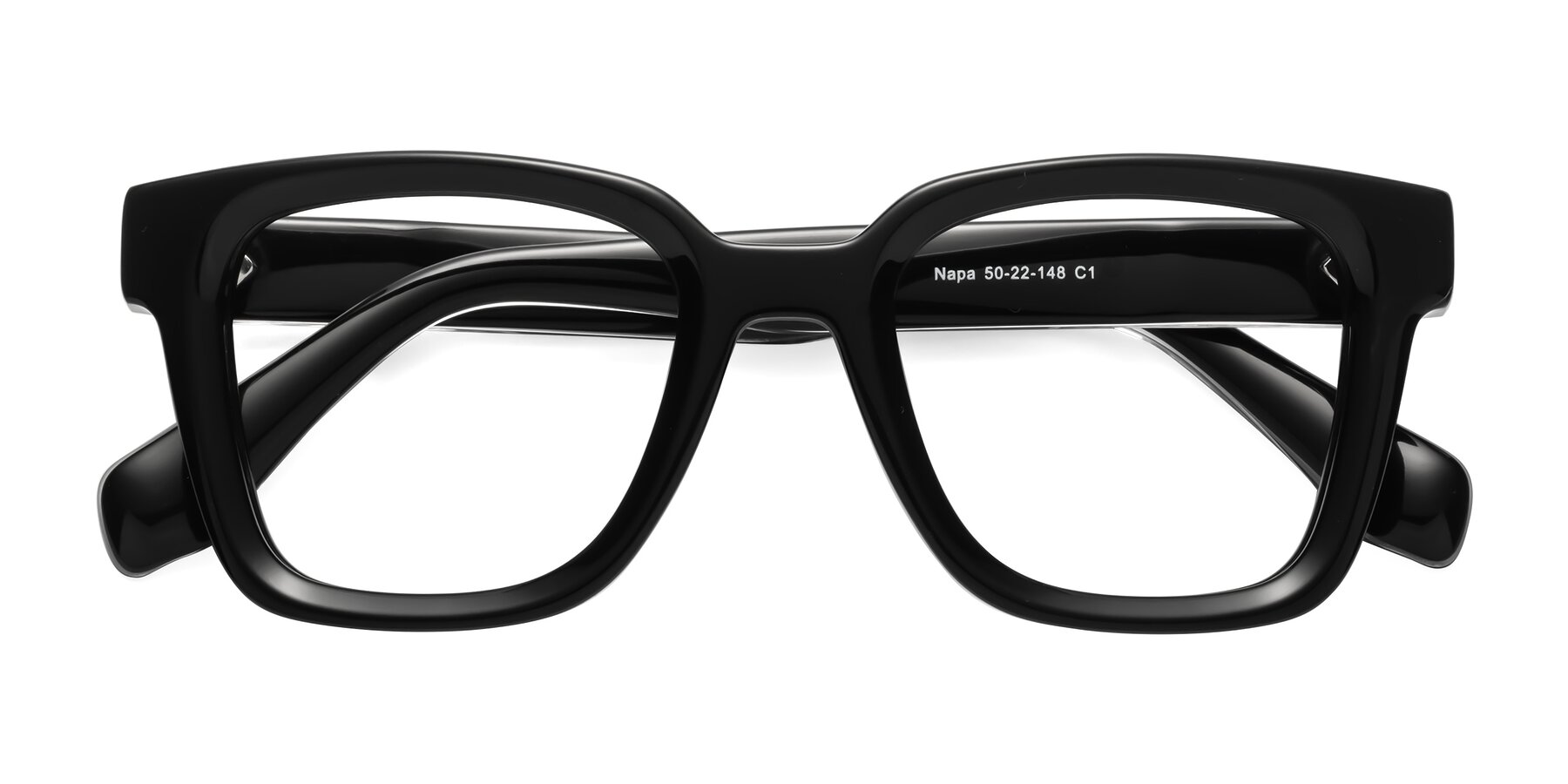Folded Front of Napa in Black with Clear Reading Eyeglass Lenses