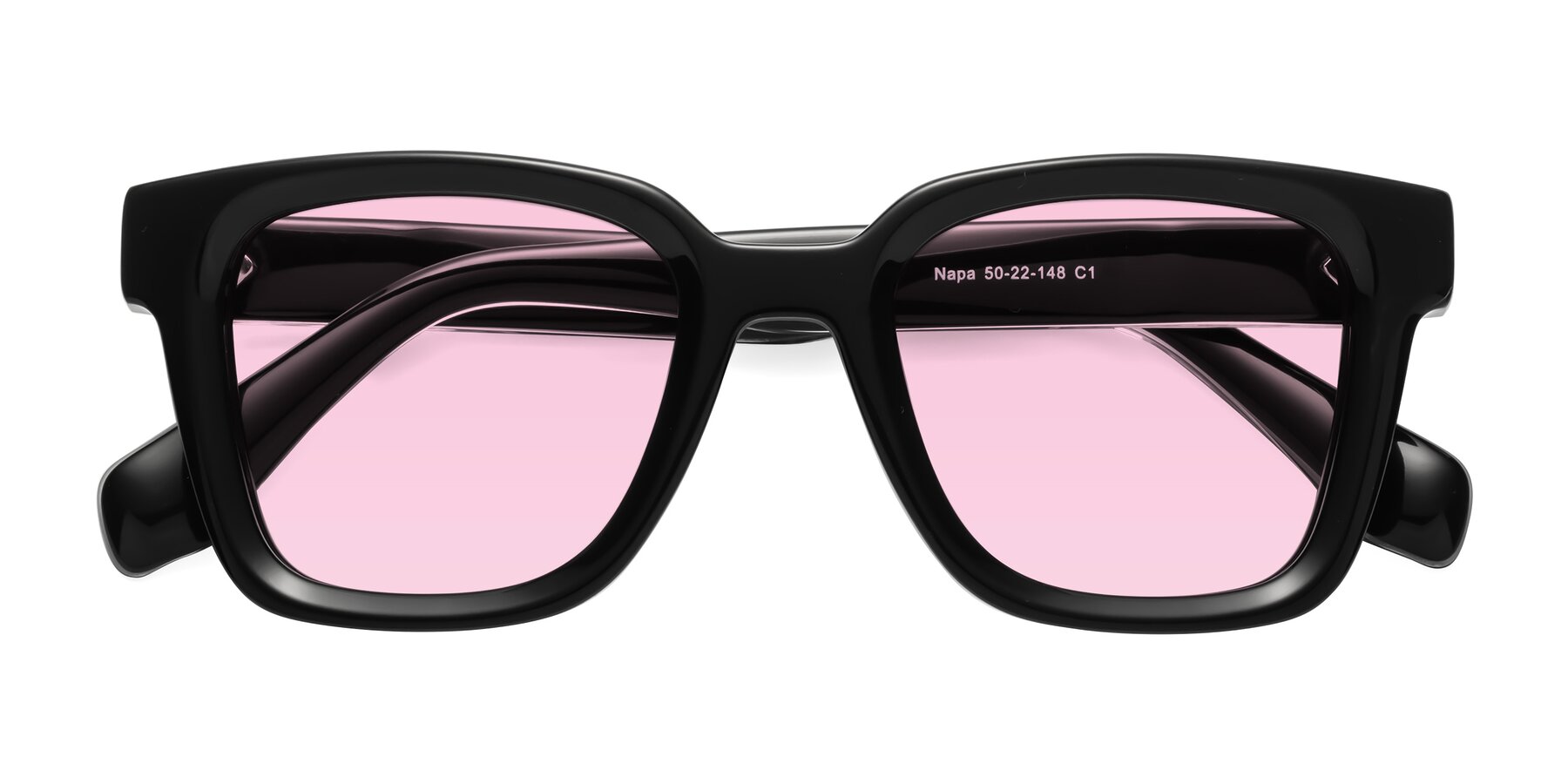 Folded Front of Napa in Black with Light Pink Tinted Lenses