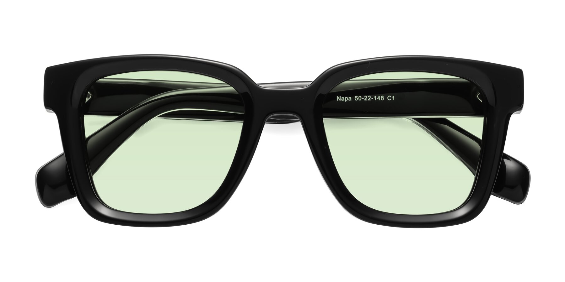 Folded Front of Napa in Black with Light Green Tinted Lenses