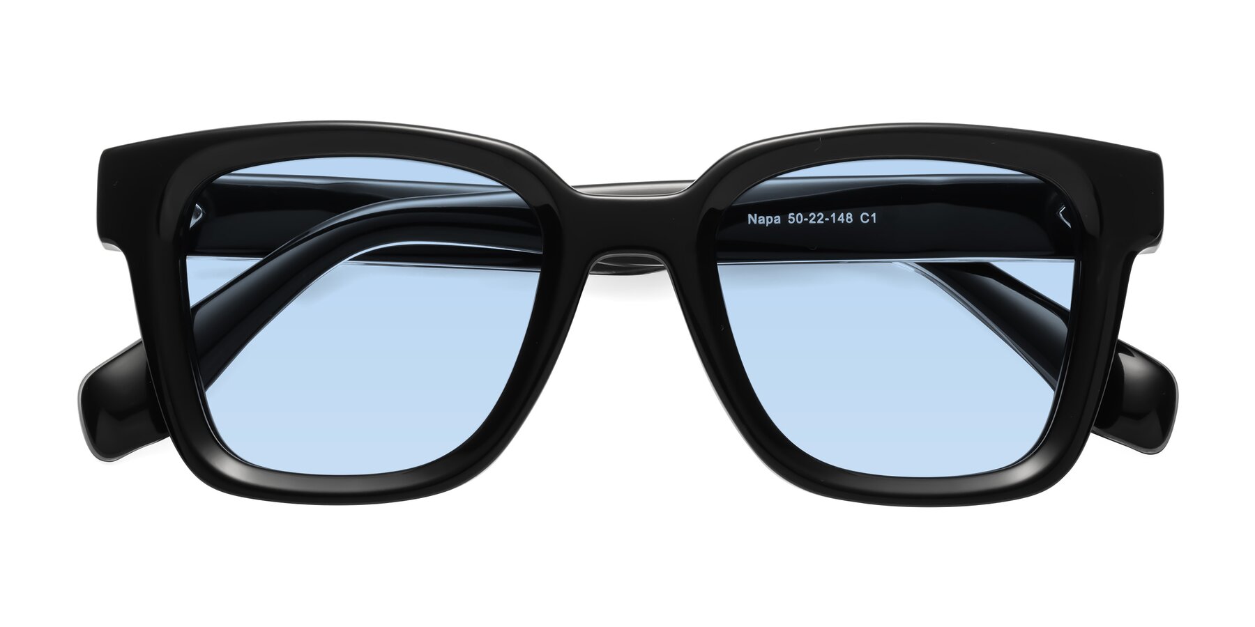 Folded Front of Napa in Black with Light Blue Tinted Lenses