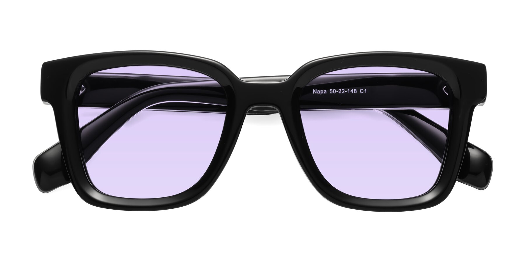 Folded Front of Napa in Black with Light Purple Tinted Lenses
