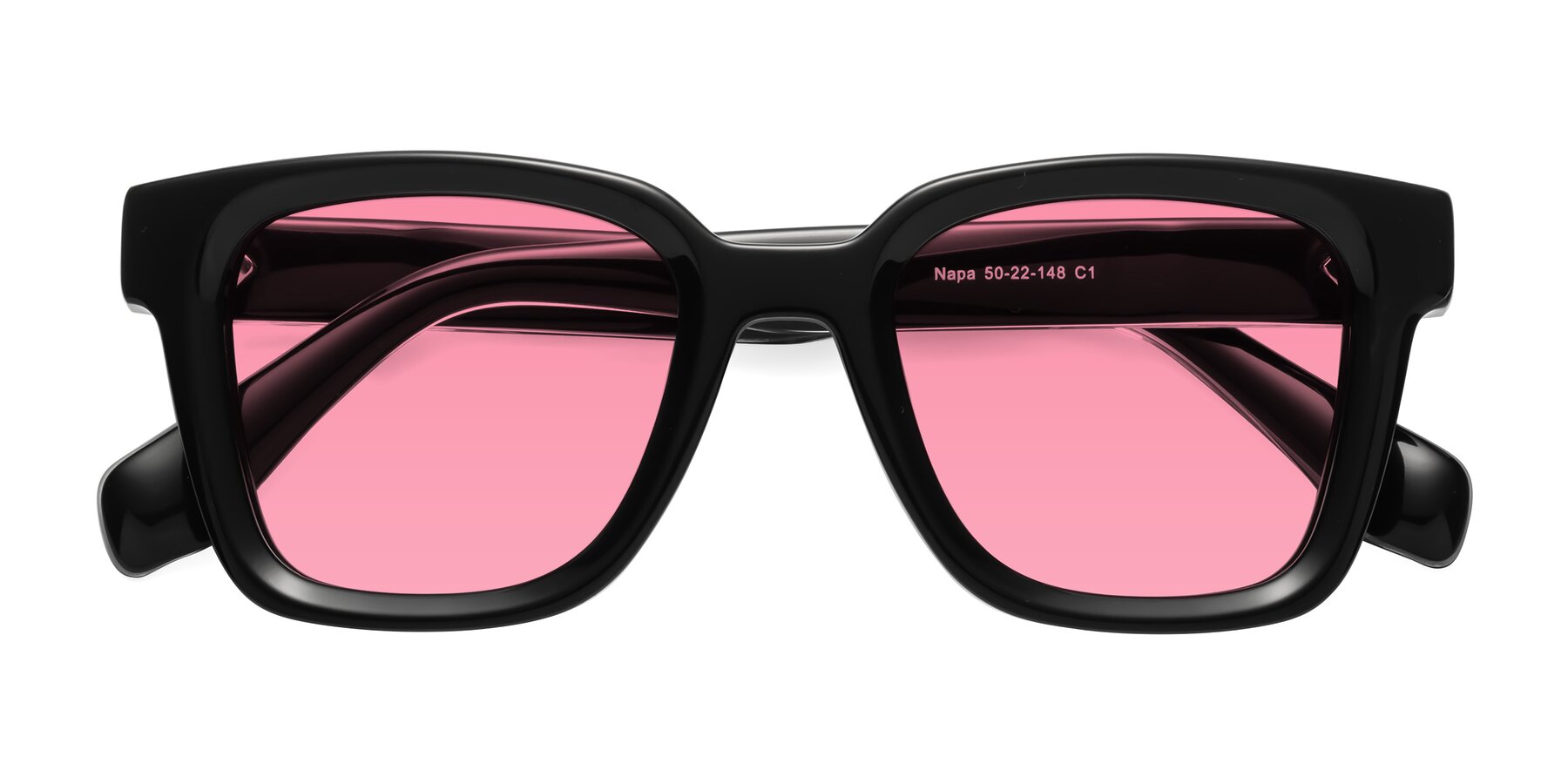 Folded Front of Napa in Black with Pink Tinted Lenses